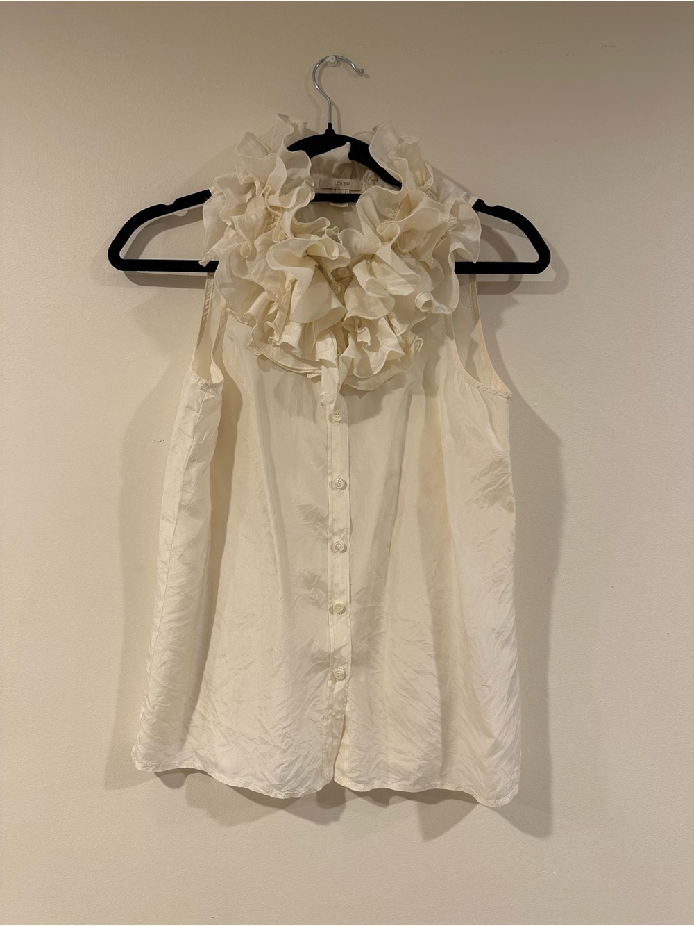 J. Crew Ivory Ruffle Collar Sleeveless Blouse